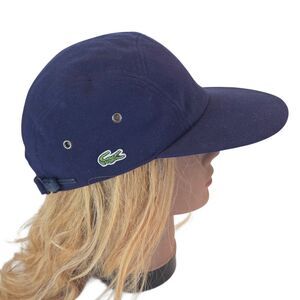 LACOSTE HAT Cotton Navy 5-Panel Cap Side Logo Adjustable Small Unisex NWOT
